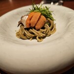 麻布淺井 - ウニとアワビの冷製パスタ、お皿もキンキンに冷えてました