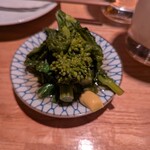 居酒屋 ヨーテル - 菜の花浅漬け（400円）は辛子も添えてアクセントに、