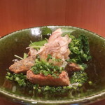 こころや - メジマグロ唐揚げ 薬味菜の花おろしポン酢