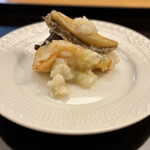 日月 - 天然平目と鮑の菊芋炒め