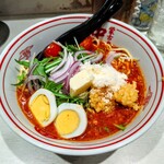 蒙古タンメン中本 - トマ豚、低糖質麺変更、粉チーズ、バター、クラッシュニンニク、