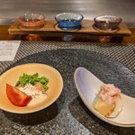 神戶Plaisir 本店 - 菜の花とスモークサーモンのラクレットソース　かぶとカニの胡麻味噌かけ　