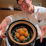 銀座 しのはら - 海老しんじょうに玉子入れてコロッケ風に炊き込みご飯。白魚や梅肉もトッピング。