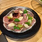 どさんこシェフ イタリアンダイニング - 季節の果物と生ハム  ぶどうの酸味と梨の甘みがマッチしてお酒がすすみます