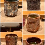 鮨 はしもと - お茶もたくさんいただきました♪
      橋本大将の湯呑み茶碗への拘りも凄い！
      中でも有本空玄氏の志野焼は、一つが約3万円位する様です！