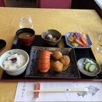 中納言 - 伊勢海老クリームコロッケ定食税込み1,628円、members cardのゴールド会員なら1,465円に珈琲付きでこのお値段ありがたい