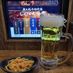 しんぱち食堂 川崎銀柳街店 - 大根キンピラ（朝限定）＠￥33円+生ビール（定食限定）＠￥176円
