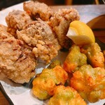 海の達磨 魚心 - 唐揚げ間違いない。季節の唐揚げは枝豆コーンでした。マグロがこんなに楽しいとは！