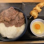本格さぬきうどん　穂乃香 - 肉とろろぶっかけうどん 1050円（冷 麺量1玉アップ＋150円）＋とり天（150円）