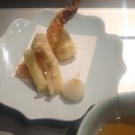 日本料理 旬彩 - ずわい蟹新挽揚げ  慈姑  野菜  天つゆ