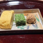 蓬左茶寮 - 出汁巻玉子、青さ海苔の佃煮、叩き梅