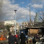 すき焼･鍋物 なべや - あいりん三角公園からハルカス望む