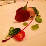 銀座 レカン - フォワグラと青トマトのコンフィチュールのトーション仕立て