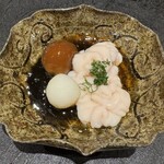 鮨 こん藤 - 無洗白子(北海道・羅臼) ジャンボナメコと大根おろしを添えて、ぽん酢で　◎