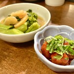 モンキーポッド - かずの子と菜の花お浸し、梅干しキムチ