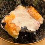 木挽町 とも樹 - 虎河豚の白子を割るとこんな感じ。真鱈の白子より虎河豚！
