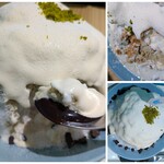 かき氷&デザート&カフェ ボンジョルネ - 写真追加：後日頂いたピスタチオホワイトチョコティラミス氷2,500円✨️6周年限定メニュー♪別添えのチョコソースで味変可能なホワイトチョコ氷はティラミスクリームも美味♡