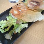 江ちゃん - 老生のサブオーダー、餃子。今日はレタスが敷いてある。残念！ネギが所望だった。