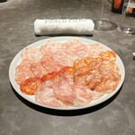 パルコ フィエラ - 自家製サルーミ盛り合わせ（ひつじ屋さんの羊、高砂牛、道産豚）