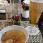シュク リン - Aセットのスープ、生ビール（ハートランド）