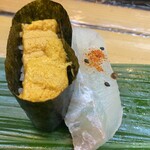 亀庄寿司 - 雲丹、ヒラメ