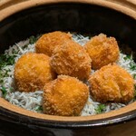 銀座 しのはら - 海老のしんじょのフライとしらすの大葉ご飯