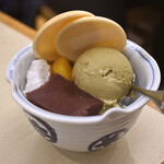 みはし - 料理写真:【ほうじ茶あんみつ@税込820円+TP最中@税込70円】最中の皮を乗せてみた