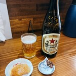 蕎麦 しらいし - 瓶ビール  ¥650  アテ付き