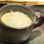 とり やまもと - 鰹出汁の茶碗蒸し、空豆＆名古屋コーチン入り、パルミジャーノ・レッジャーノ掛け