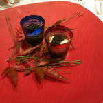 レストラン ラッセ - 27年1月　卵黄　ウニ　キャビア　江戸切子にて