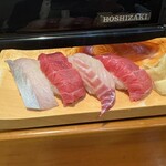 竹寿司 - 特上寿司パート1、カンパチ、赤身ってか中トロ、タイ、中トロ