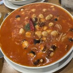 はらっぱ - 小柱とタコの辛口トマトソース生麺大盛り
