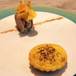 LIAISON - ランチコース 9680円 のウチワエビとバターナッツ南瓜のタルト、フォアグラのテリーヌ