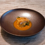 LIAISON - ランチコース 9680円 の福岡の甘鯛の鱗焼き スープドポアソン 甘海老使ったビスクの泡