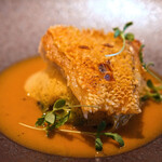 LIAISON - ランチコース 9680円 の福岡の甘鯛の鱗焼き スープドポアソン 甘海老使ったビスクの泡