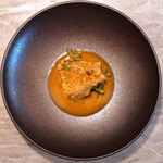 LIAISON - ランチコース 9680円 の福岡の甘鯛の鱗焼き スープドポアソン 甘海老使ったビスクの泡