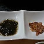 Maruya - 前菜 もずく酢、イカのクルミあえ