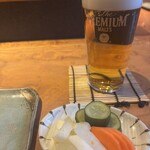 焼鳥 美鶏 - 初めのビールとお新香