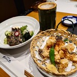 おらんく家 - 鰹のたたき(塩)、うつぼ(唐揚げ)、おらんく家名物竹酒