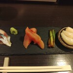 丿貫 - 金華サバ生ハム 夕焼け明太子 ネギ醤油浸け 塩らっきょう