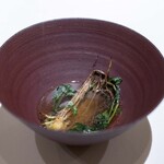 レストラン オオツ - 2026.1 常陸国天然まがもコンソメ 鴨脂で炒めた天然せり