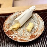 緒方 - 明石産キス　京都嵩峯産白ネギ　天ぷらで