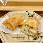 勢麟 - 越前蟹と鮑の春巻き