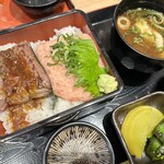 ステーキファイブと寿司六 - ハイブリッ丼！　ごはん小　お腹いっぱい