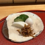 天ぷら もっこす - 27.切り干し大根を梅酒で戻した一品、きゅうり、大根、うずらの糠漬け