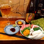 ささの葉 - 瓶ビールに刺盛り