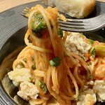 イタリア料理を食べに行こう - ランチAセット3,850円、鶏肉のラグーソースを乗せた国分寺産かつお菜のトマトソース