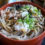 手打 神代そば - そばの上に薬味を載せてみた