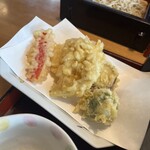 手打ちそば 梅蕎麦 - 野菜天ぷら(パプリカ･れんこん･さつまいも･玉ねぎ･ブロッコリ)