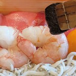鮪お重 栄町 - 「指南書」に従ってハケで自家製本鮪専用醤油を垂らす